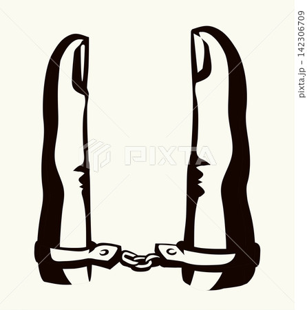Trapped finger. Vector drawing. Relationship symbol Trapped finger. Vector drawing. Relationship symbol 142306709