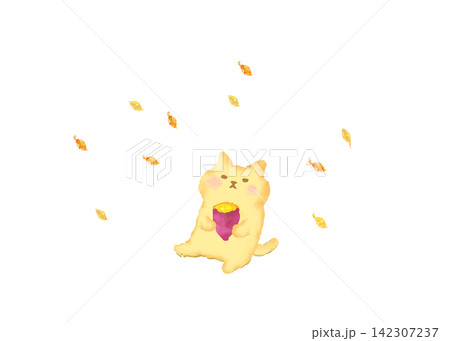 秋冬 焼き芋を持つかわいい猫 水彩イラスト素材 秋冬 焼き芋を持つかわいい猫 水彩イラスト素材 142307237