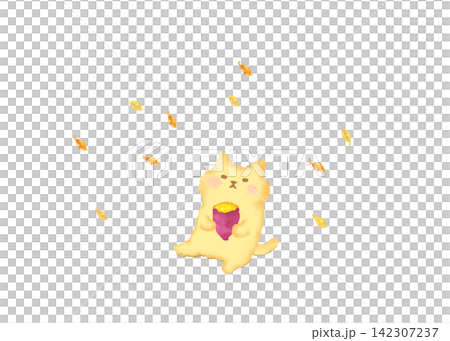 秋冬 焼き芋を持つかわいい猫 水彩イラスト素材 秋冬 焼き芋を持つかわいい猫 水彩イラスト素材 142307237