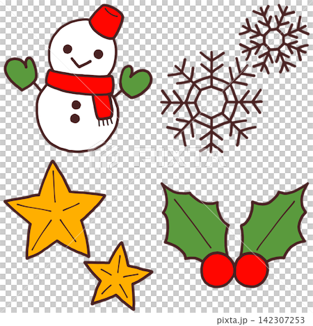 聖誕節:手繪的雪人、雪花、星星和冬青圖案。 聖誕節:手繪的雪人、雪花、星星和冬青圖案。 142307253