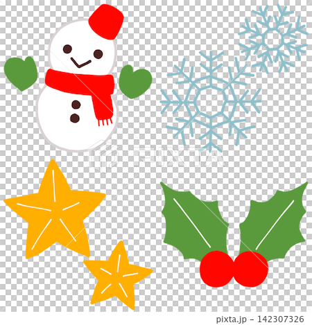 Christmas: Hand-drawn illustrations of snowmen, snowflakes, stars, and holly. Christmas: Hand-drawn illustrations of snowmen, snowflakes, stars, and holly. 142307326