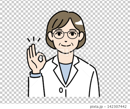 一幅插圖,描繪了一位身穿白大褂、戴著眼鏡的女士做出“OK”手勢。 一幅插圖,描繪了一位身穿白大褂、戴著眼鏡的女士做出“OK”手勢。 142307442