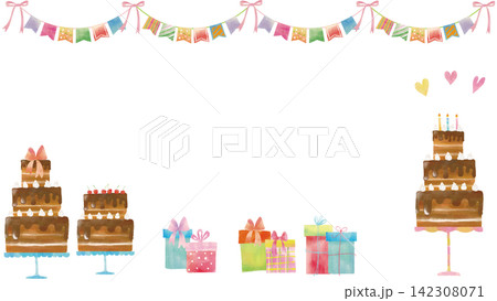 水彩風 チョコケーキお誕生日セット 水彩風 チョコケーキお誕生日セット 142308071