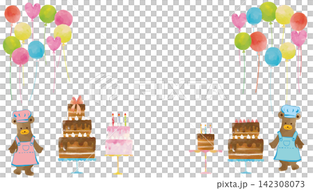 Watercolor-style Bear Cake Shop Birthday Frame 142308073