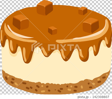 Caramel Cake Illustration with Creamy Layers and Dripping Glaze for Bakery Dessert Design 142308607
