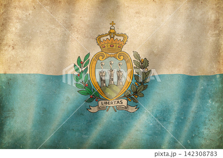 Old vintage flag of San Marino, worn and stained Old vintage flag of San Marino, worn and stained 142308783