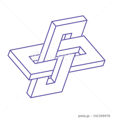 Logo in trendy 2022 Very Peri color. Impossible shapes, optical illusion tattoo, vector. Optical art objects. Geometric figure. Line art. Logo in trendy 2022 Very Peri color. Impossible shapes, optical illusion tattoo, vector. Optical art objects. Geometric figure. Line art. 142309476