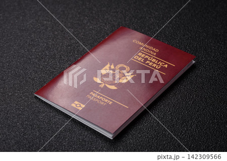 Peru, peruvian passport or id document with tickets for flight, border crossing. Peruvian passport Peru, peruvian passport or id document with tickets for flight, border crossing. Peruvian passport 142309566