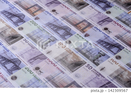 Denmark, Danish paper banknotes kroner for settlements and financial transactions. Danish kroner 142309567