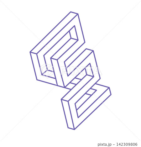 Escher paradox geometry. Optical illusion objects. Sacred geometric figures. Optical art tattoo in trendy 2022 Very Peri color. Impossible shapes. 142309806