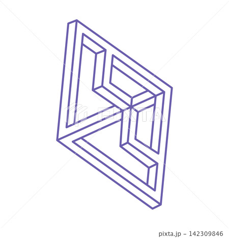 Impossible shapes. Sacred geometry. Optical illusion figures. Abstract eternal geometric objects. Impossible endless outline shape. Logo. Optical art. Impossible geometry shape on a white background. 142309846