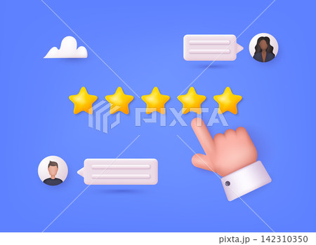 Social media templates for customer feedback review, speech bubble quote. Realistic 3d render game achievements concept on white background. Social media templates for customer feedback review, speech bubble quote. Realistic 3d render game achievements concept on white background. 142310350