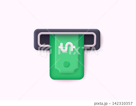 ATM terminal usage concept. 3D Web Vector Illustrations. 142310357