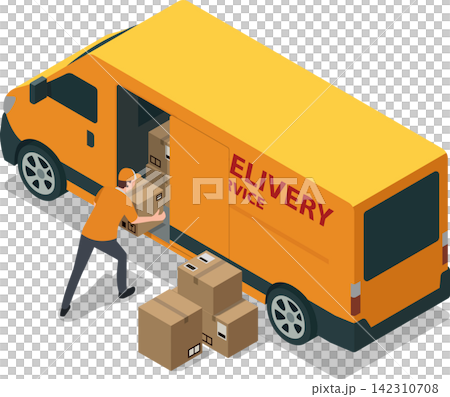 Delivery courier loading package into vehicle Delivery courier loading package into vehicle 142310708