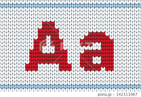 Vector knitted alphabet. Red characters on white background 142311067