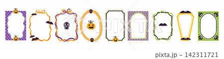 Halloween cute frame, hand drawn cartoon holiday spooky border, kids scary party invitation design. Halloween cute frame, hand drawn cartoon holiday spooky border, kids scary party invitation design. 142311721