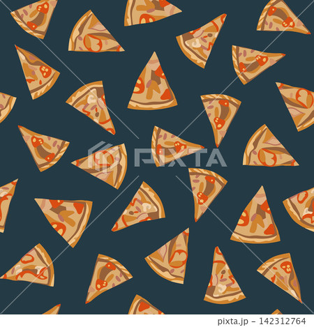 Vector isolated illustration of a pattern with pizza slices. Vector isolated illustration of a pattern with pizza slices. 142312764