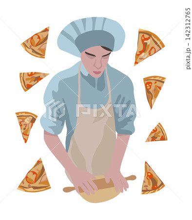 Vector isolated illustration of a pizzaiolo making pizza. Pizzaiolo Day. 142312765