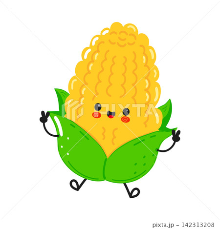 Happy corn cob character jumping with raised hands 142313208