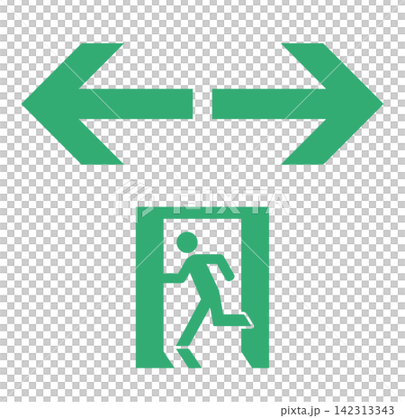 Emergency exit icon, left and right arrows, pictograms, signs Emergency exit icon, left and right arrows, pictograms, signs 142313343