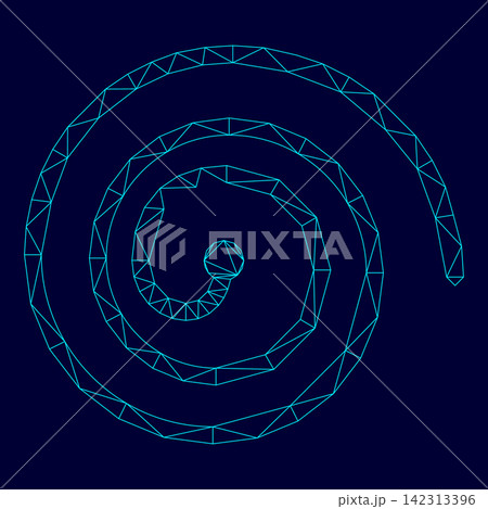 Spiral low poly triangulation triangulated polygonal electric cyan blue vibrant aqua neon color vector illustration image outline contour line 142313396