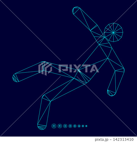 Man slip fall low poly triangulation triangulated polygonal electric cyan blue vibrant aqua neon color vector illustration image outline contour line 142313410