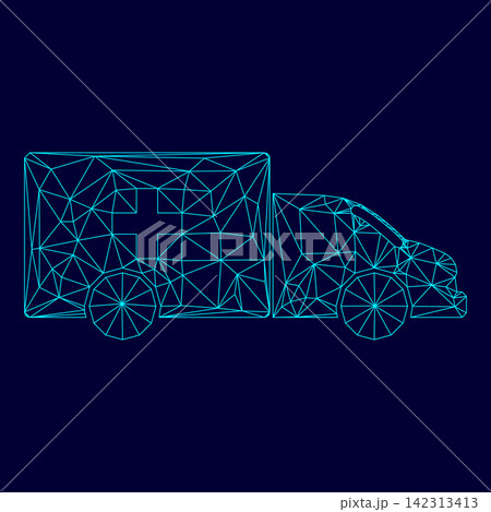 Emergency car low poly triangulation triangulated polygonal electric cyan blue vibrant aqua neon color vector illustration image outline contour line Emergency car low poly triangulation triangulated polygonal electric cyan blue vibrant aqua neon color vector illustration image outline contour line 142313413