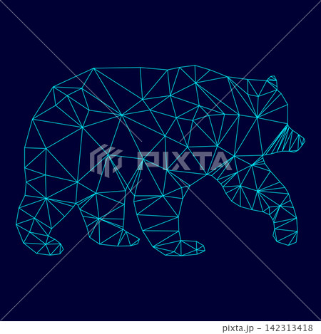Bear low poly triangulation triangulated polygonal electric cyan blue vibrant aqua neon color vector illustration image outline contour line 142313418