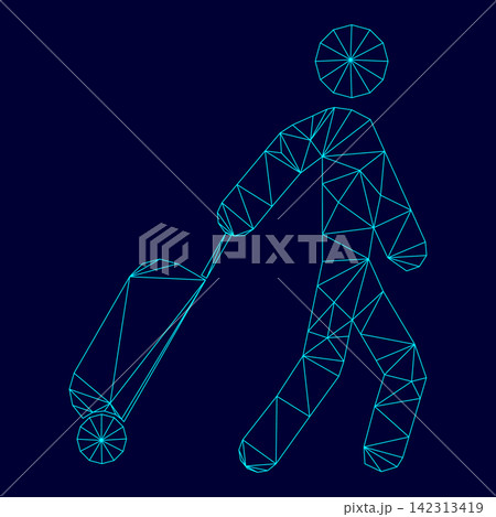 Man with suitcase low poly triangulation triangulated polygonal electric cyan blue vibrant aqua neon color vector illustration image outline contour line Man with suitcase low poly triangulation triangulated polygonal electric cyan blue vibrant aqua neon color vector illustration image outline contour line 142313419