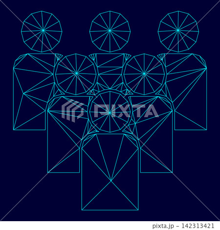 Working together team concept low poly triangulation triangulated polygonal electric cyan blue vibrant aqua neon color vector illustration image outline contour line 142313421