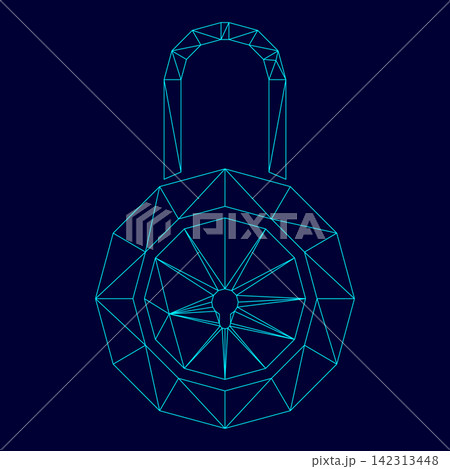 Lock low poly triangulation triangulated polygonal electric cyan blue vibrant aqua neon color vector illustration image outline contour line 142313448
