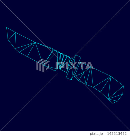 Knife of hunter low poly triangulation triangulated polygonal electric cyan blue vibrant aqua neon color vector illustration image outline contour line 142313452