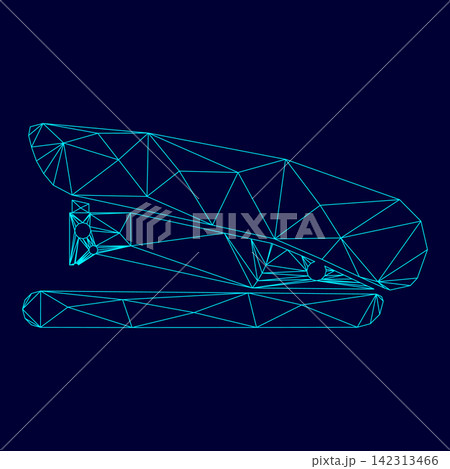 Stapler low poly triangulation triangulated polygonal electric cyan blue vibrant aqua neon color vector illustration image outline contour line 142313466
