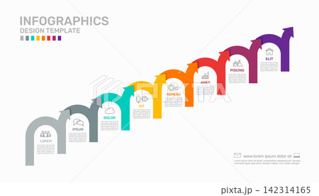 Eight-step infographic template with a winding curved arrow line. Vector illustration. Eight-step infographic template with a winding curved arrow line. Vector illustration. 142314165