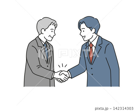 BtoB商談・契約が成立して握手する男性ビジネスマンたちのイラスト 142314303