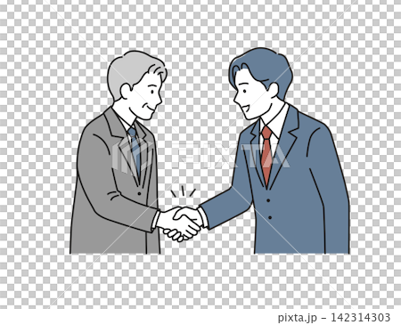 BtoB商談・契約が成立して握手する男性ビジネスマンたちのイラスト 142314303