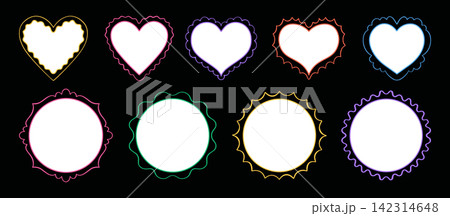 Groovy frame heart circle shape set drawn wiggly wavy funky squiggle text box doodle retro style Groovy frame heart circle shape set drawn wiggly wavy funky squiggle text box doodle retro style 142314648