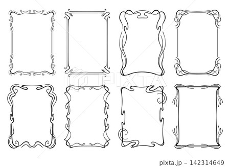 Art Nouveau frame border set vintage floral ornament filigree decorative elements invitation design Art Nouveau frame border set vintage floral ornament filigree decorative elements invitation design 142314649