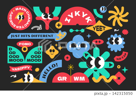 Colorful groovy cartoon element. Gen z and millenials word y2k style Colorful groovy cartoon element. Gen z and millenials word y2k style 142315050