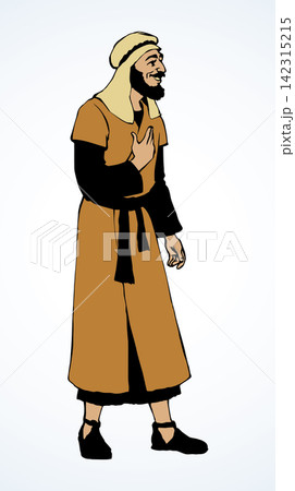 Jewish man in old clothes. Vector drawing 142315215