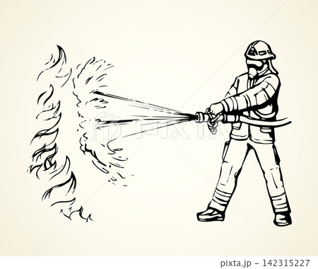 Firefighter. Vector drawing Firefighter. Vector drawing 142315227