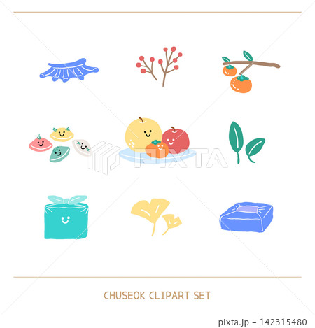 Cute Korean Chuseok Clipart Set, Persimmon and Songpyeon Cute Korean Chuseok Clipart Set, Persimmon and Songpyeon 142315480