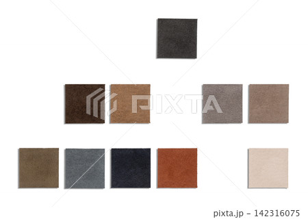 Assortment of suede leather sample swatches in earthy and neutral tones Assortment of suede leather sample swatches in earthy and neutral tones 142316075