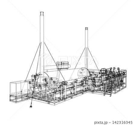 industrial machinery wireframe. Vector 142316345