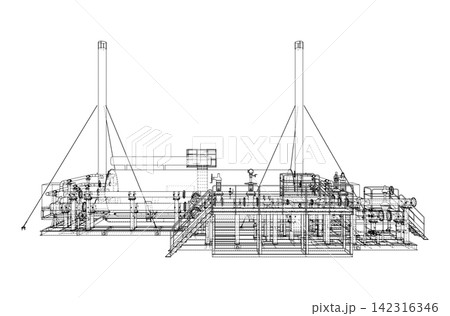 industrial plant wireframe illustration. Vector 142316346