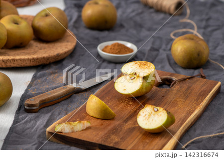 Still life of apples and baking ingredients 142316674