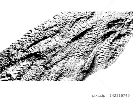 Diagonal muddy tire track with deep tread grooves and rough texture Diagonal muddy tire track with deep tread grooves and rough texture 142316749