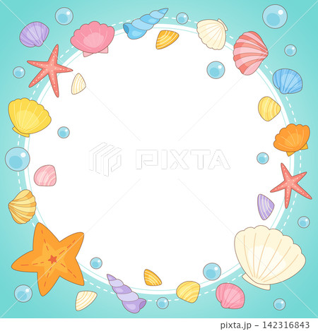 colorful seashell square frame colorful seashell square frame 142316843