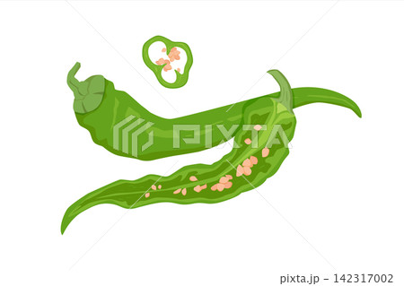 Green chilli peppers whole, half and sliced piece Green chilli peppers whole, half and sliced piece 142317002