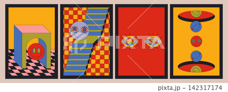 Psychedelic posters with staircase and smileys 142317174